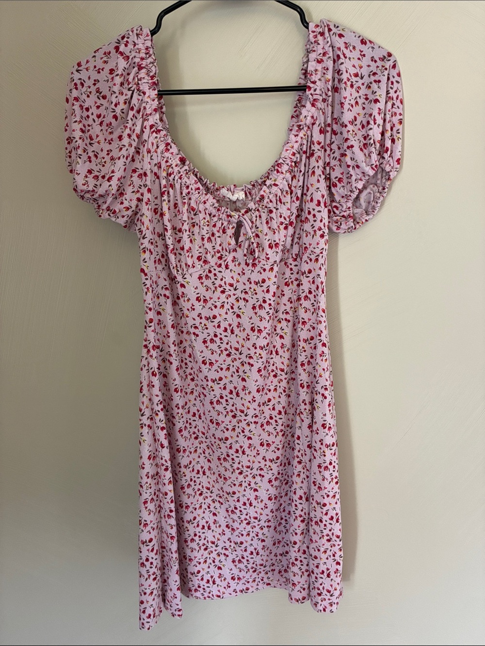 Lush Light Pink Mini Dress with Red Floral Print